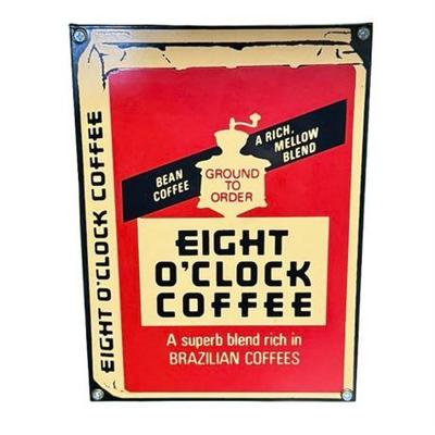 Lot 018  
Eight O’Clock Coffee, Porcelain Advertisement Sign