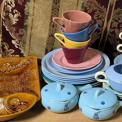 Collection Of Mismatched Dishes - w/ Skytone by Homer Laughlin and Bacon & Cheese Dip Dish Set 