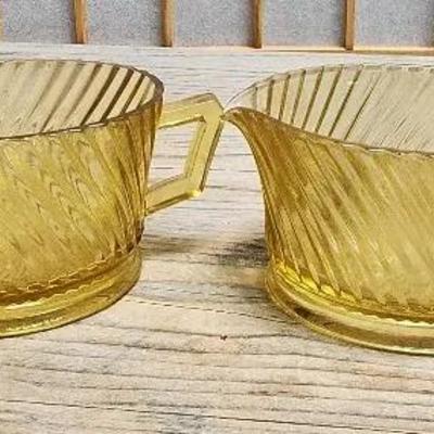 Federal Depression Glass "Diana" Pattern Cream and Sugar Bowls Vintage 