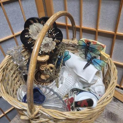 Basket Lot of Mixed Decor and Housewares Many Vintage 