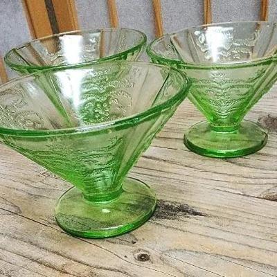 Federal "Madrid" Pattern Sherbet Glass Cups 3pc Vintage 