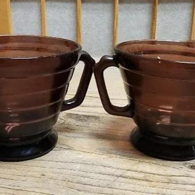 Hazel Atlas Amethyst Glass Cream and Sugar Bowls Vintage 