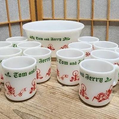 Hazel-Atlas Tom and Jerry Eggnog Set 17pc Antique