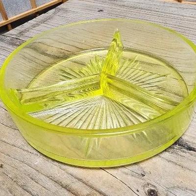Lime Green Vaseline Glass Dish