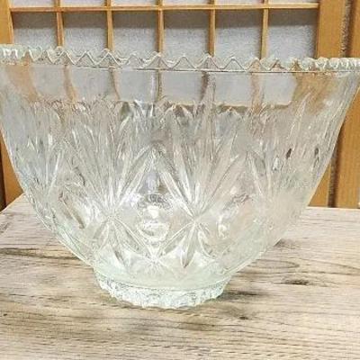 Hazel Atlas Heritage Thumbprint Glass Punch Bowl and 8 Cups Vintage Set 
