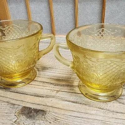 Amber Federal Glass "Normandie" Pattern Cream and Sugar Bowls Vintage