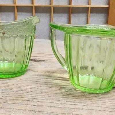 Green Adam Glass Cream and Sugar Bowls Vintage 