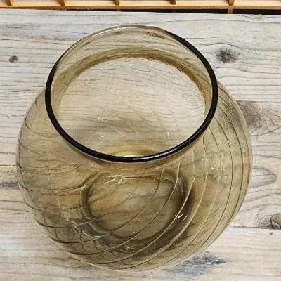 Smoked Optic Glass Ball Vase Vintage 
