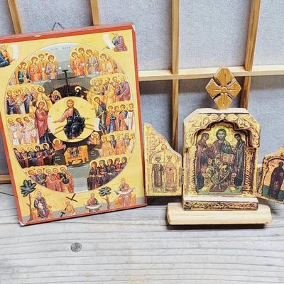 Greek Orthodox Wall Hanging and Table Triptych