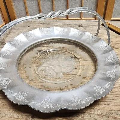 Farber Shelvin Hammered Aluminum Glass Tray Vintage 