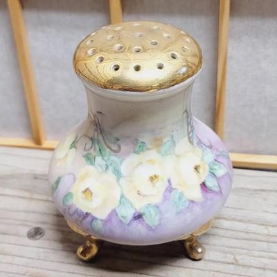 Hand Painted Signed Footed Sugar or Powder Jar