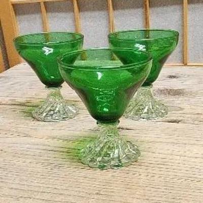 Anchor Hocking Burple Green Sherbet Glasses Vintage 3pc