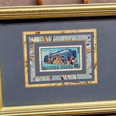 Framed Large Magyar Postal Stamp Train Design 