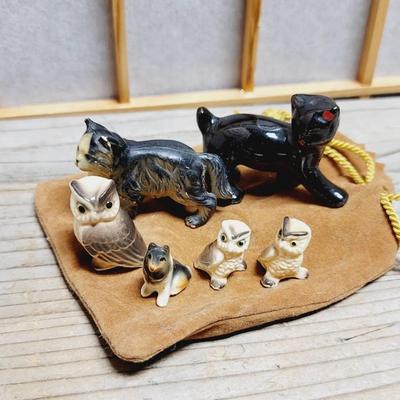 Tiny Miniature Figures Owls Cats & Collie