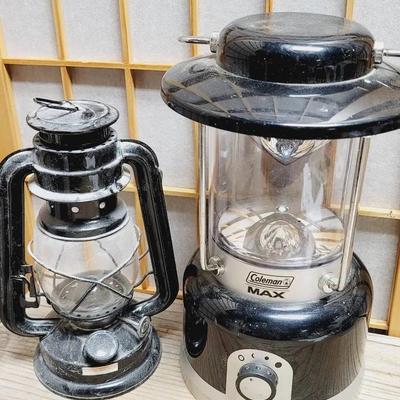 2pc Lantern Lot Coleman Electric And Unknown Oil