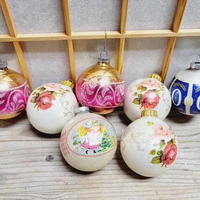 7pc Vintage Glass Christmas Ornaments 