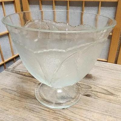 Indiana Glass Pebble Leaf Punch Bowl Vintage