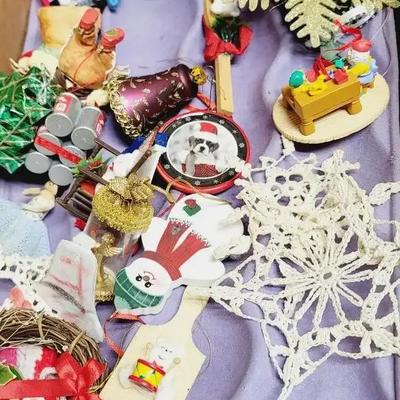 Christmas Ornaments Vintage Collection Wood Lace Glass Metal Fabric Some Handcrafted 