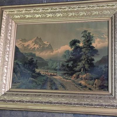 Shepherd In The Mountains Framed Art Antique