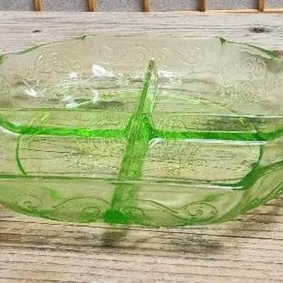 Lorraine Green Divided Relish Dish Vintage 