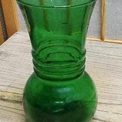 Anchor Hocking Green Glass Vase Vintage