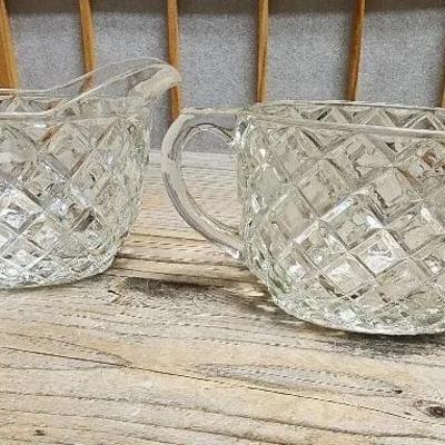Waterford Waffle Glass Cream and Sugar Bowls Vintage 