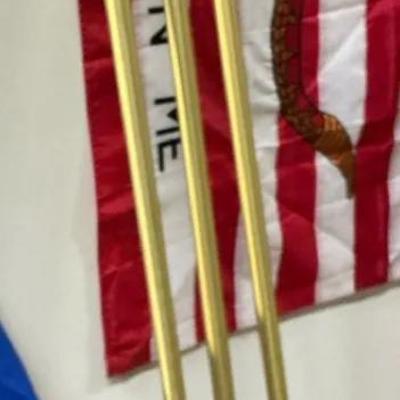 Set Of Three Gold/brass Curtain Rods With Curtain Rings