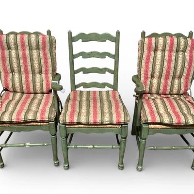 Set Of Three Distressed-wood Chairs Green 