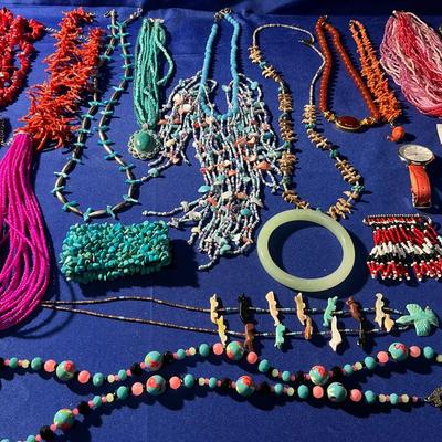 Costume Jewelry In Oranges And Teal With Natural Stones 