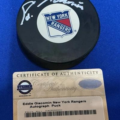 Eddie Giacomin New York Rangers Signed Hockey Puck w/ CoA