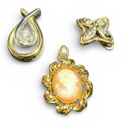 10k Gold Pendants incl. Diamon, Cameo