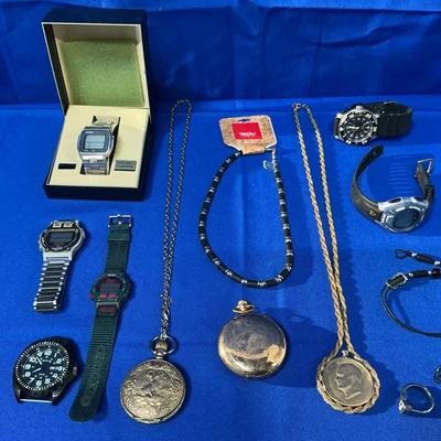 Mens Jewelry Items Including Watches And Necklaces 