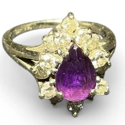 14k Gold Amethyst & Diamond Ring