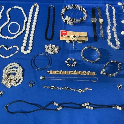 White And Black Costume Jewelry With Gems And Stones 