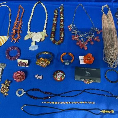 Peach, Coral And Pink Costume Jewelry selection 