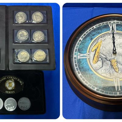 Bradford Exchange Buffalo Nickel Atomic Clock, History Channel American History & NRA Coins