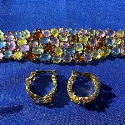 Bold Cabachon Stone bracelet And Earring Set 