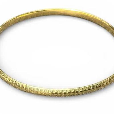 14k Yellow Gold Textured Hinged Bangle Bracelet