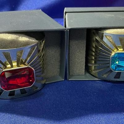 Heidi Doss Sunday Goldtone Octagonal Stone Cuff Red & Blue 