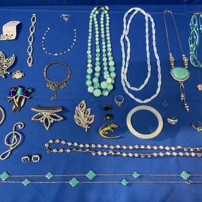 Teal And White Costume Jewelry Selection 
