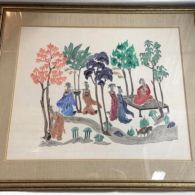 Gold Tone Framed Asian Lithograph Print