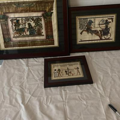 Trio Of Egyptian Papyrus Paintings