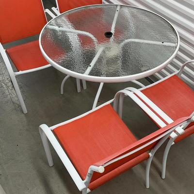 Round Glass Topped Patio Table with 4 Chairs