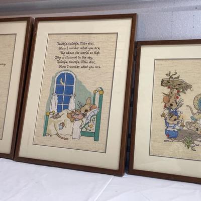 Trio Of Mouse Cross-Stitch Framed Art Pieces