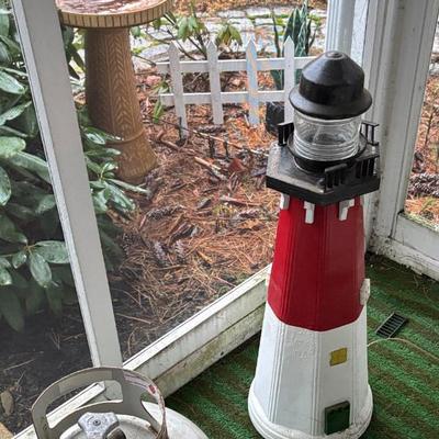 Tall Lighthouse electric floor lamp, and Outdoor 2-pc bird bath