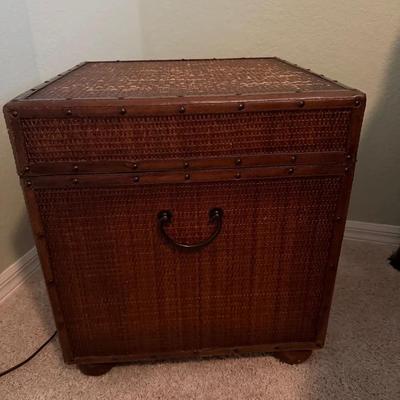 Woven Wicker Storage Trunk with Hinged Lid