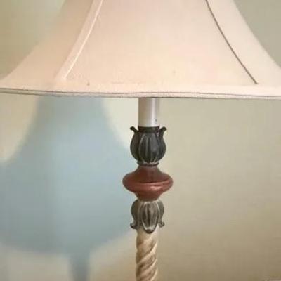 Traditional Carved Table Lamp with Fabric Shade