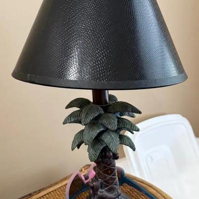 Tropical Palm Tree Table Lamp with Monkey Motif and Black Shade