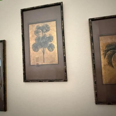 Set of 3 Framed Botanical Palm Tree Prints in Bamboo-Style Frames