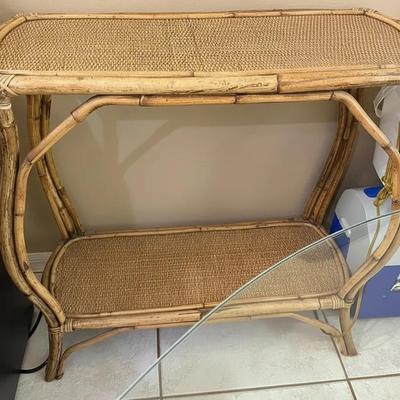 Vintage rattan two-tier console or side table